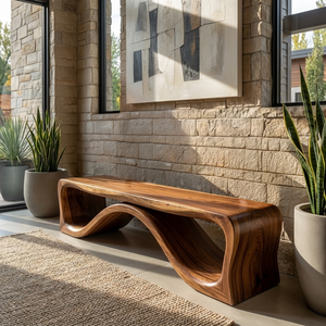 Luxury Wood Bench With Flowing Leg For Entryway
