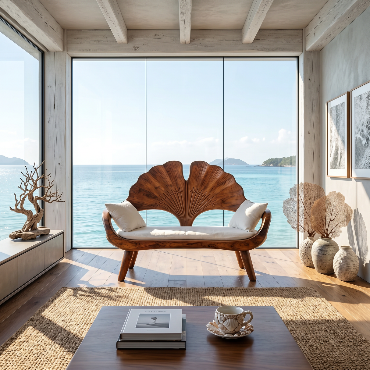 Modern Ginkgo Fan Back Bench For Bedroom Interior Space