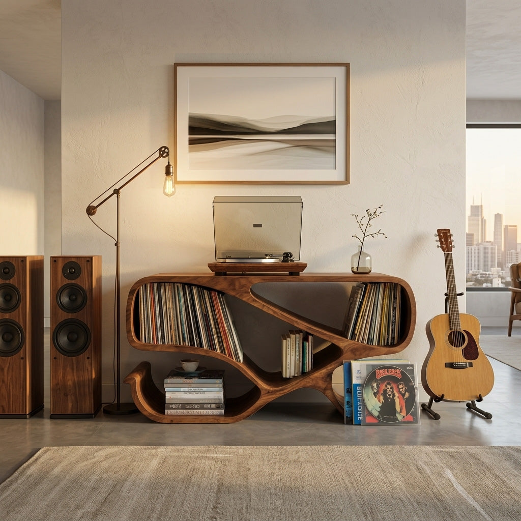 Modern Wooden Record Player Cabinet With Compartments For Living Room