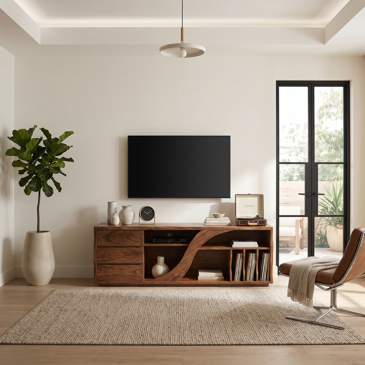 Sculptural Walnut TV Stand Modern Minimalist Interior