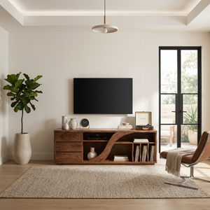 Sculptural Walnut TV Stand Modern Minimalist Interior