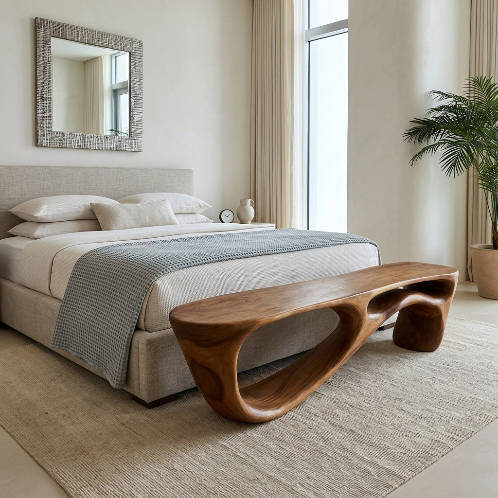 Modern Organic Natural Wood Bench For Entryway Decor