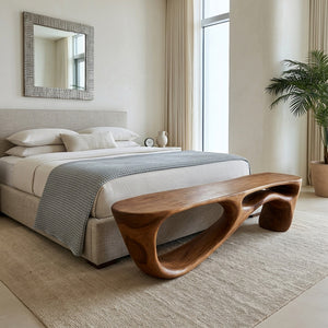 Modern Organic Natural Wood Bench For Entryway Decor