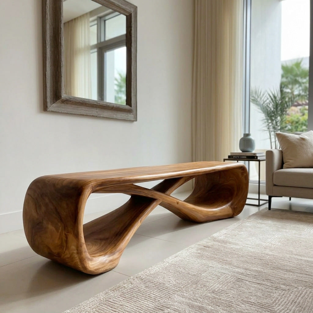 Organic Natural Wood Bench For Minimalist Entryway Styling