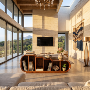 Scandinavian Linear TV Console For Media Lounge Interior