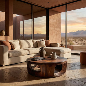 Contemporary Round Coffee Table With Open Cut Base For Living