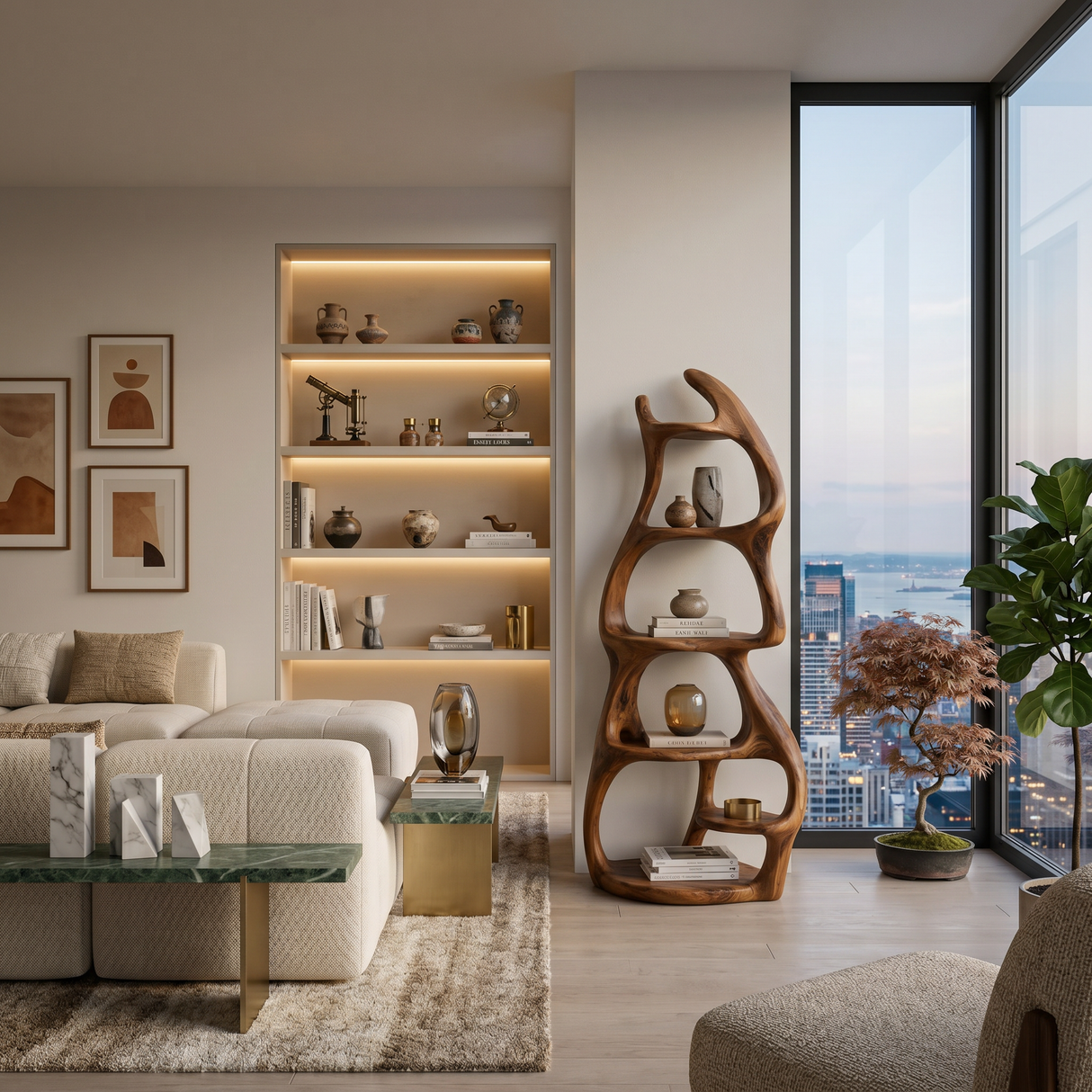 Modern Wooden Freeform Bookcase For Living Room Decor