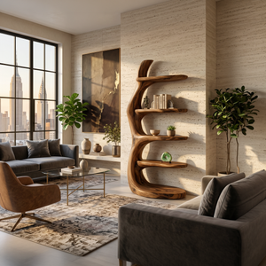 Modern Wooden Bookshelf Biomorphic For Luxury Living Room