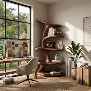 Modern Asymmetrical Sculptural Bookcase For Contemporary Living Room