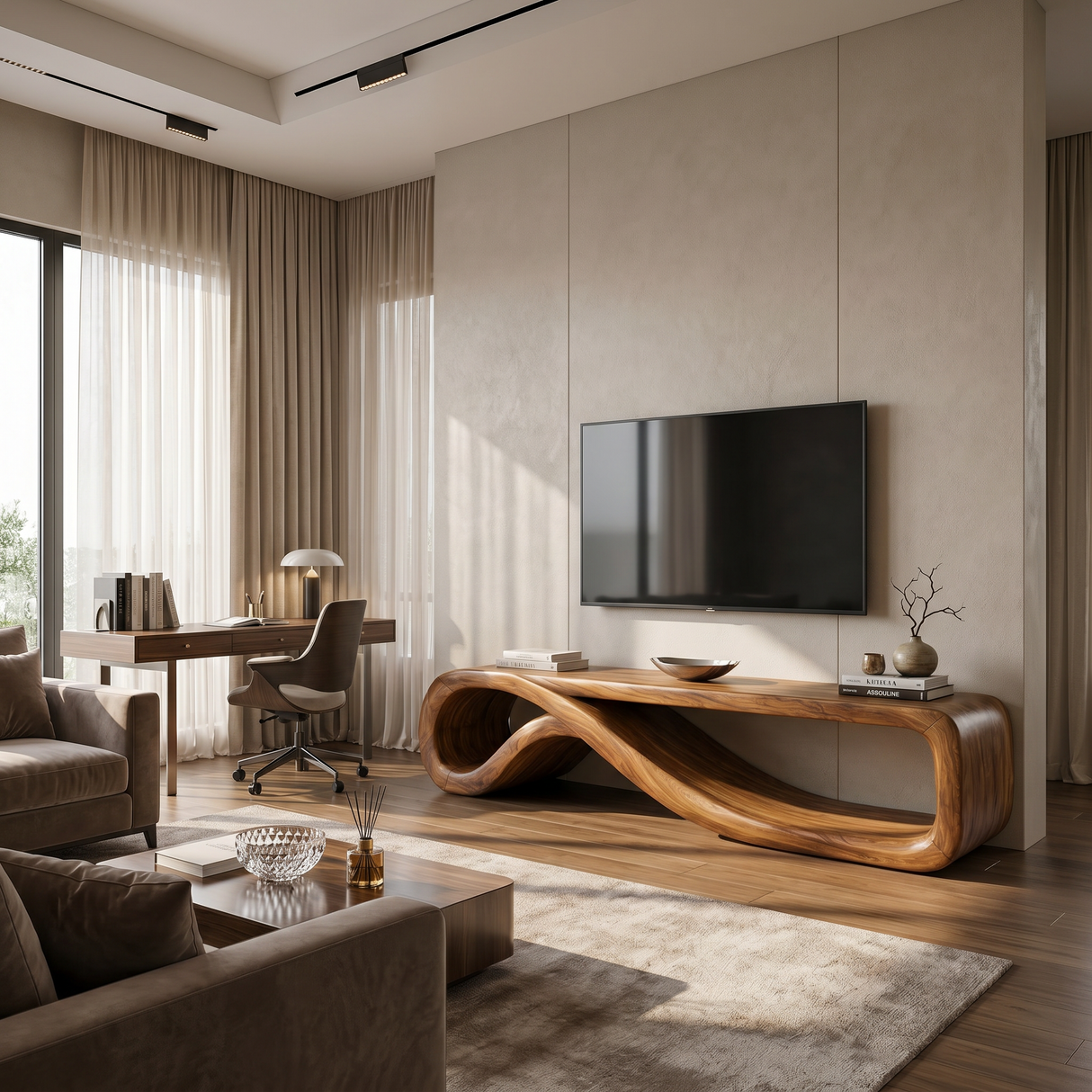 Modern Entertainment Center Sculptural Wood Furniture