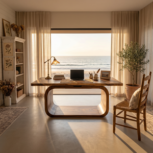Resort Style Executive Desk With Curved Base For Ocean View Bedroom