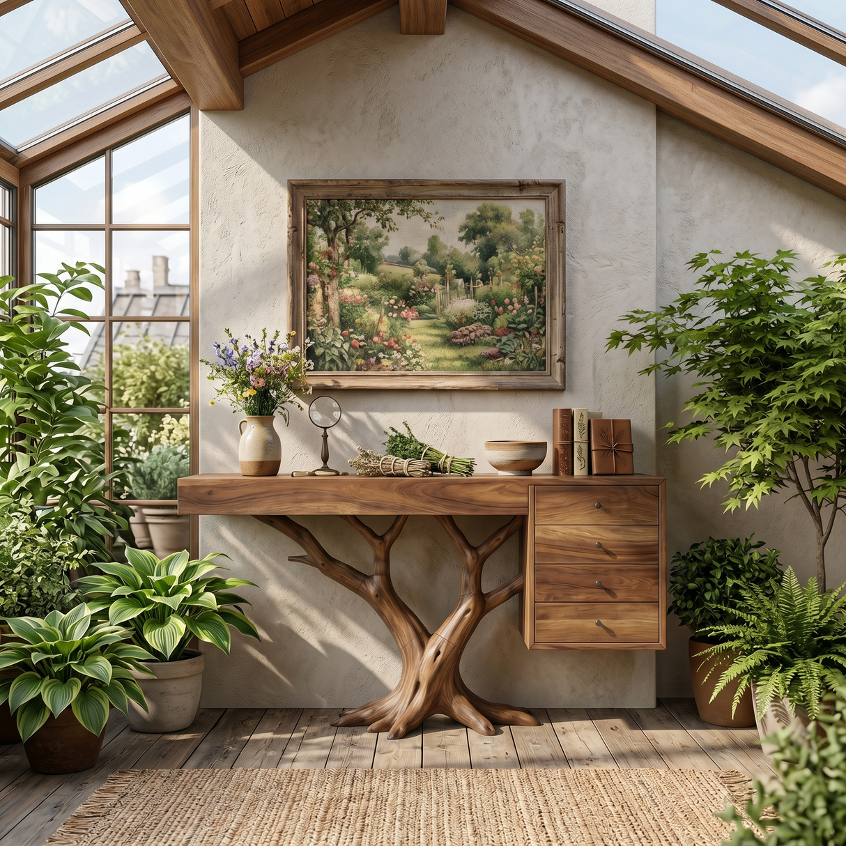 Organic Floating Console Table Designer Entryway