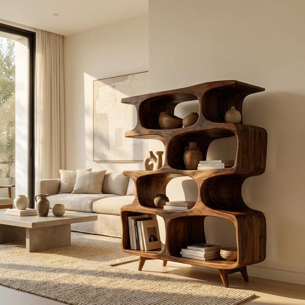 Modern Open Wooden Bookshelf For Beach House
