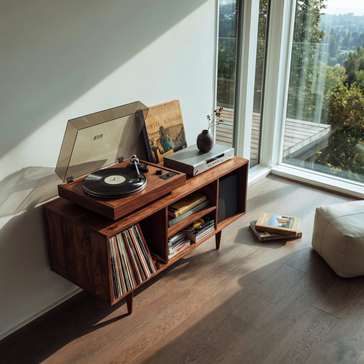 Modern Wooden Record Cabinet For Entertainment Room