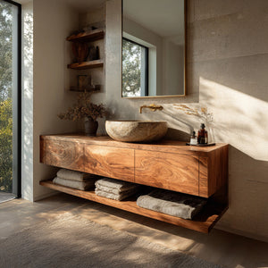Mid Century Wooden Floating Bathroom Vanity For Bathroom