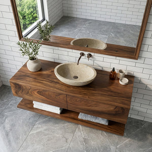 Minimalist Natural Wood Wall Mounted Bathroom Vanity For Bathroom