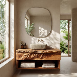 Modern Organic Floating Wooden Bathroom Vanity For Bathroom