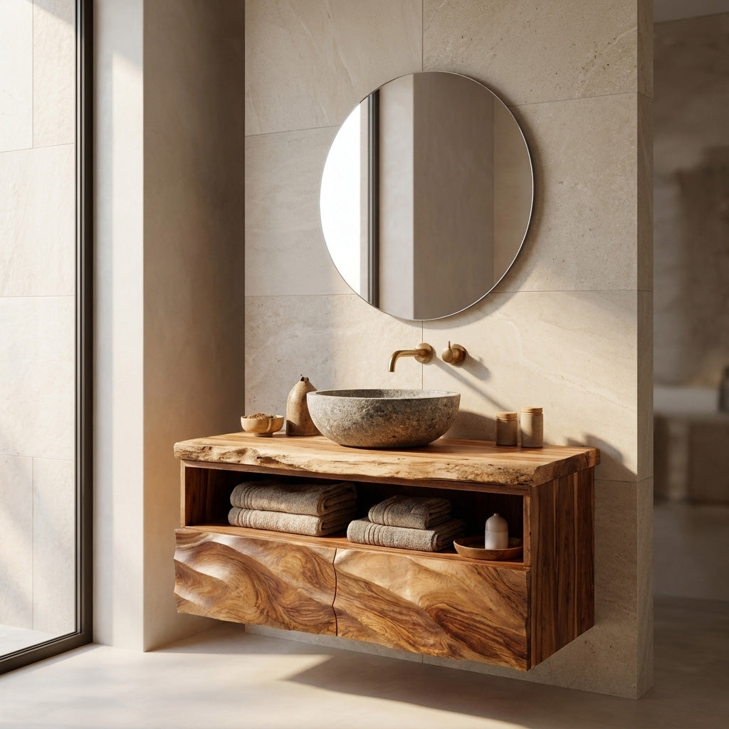 Minimalist Floating Wooden Bathroom Vanity For Bathroom