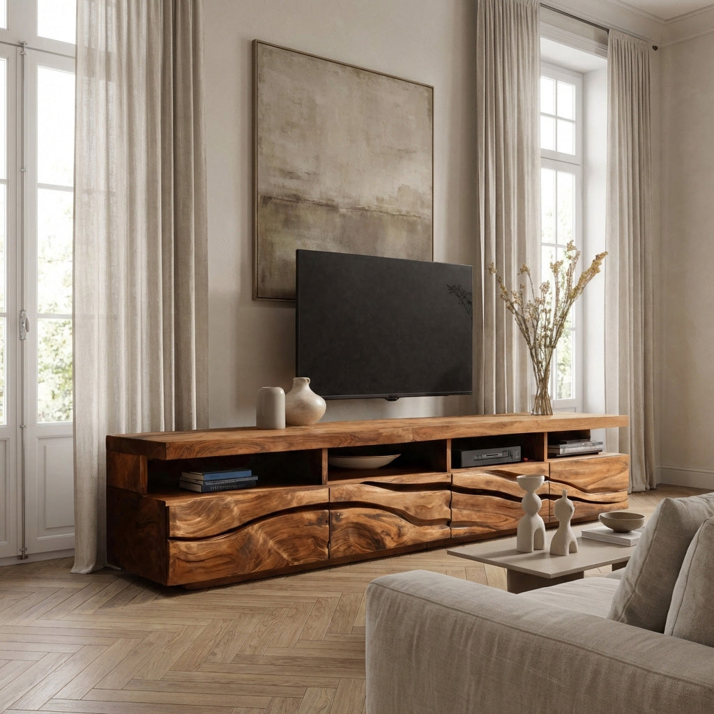 Handcrafted Media Cabinet Console For Living Room