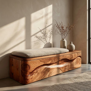 Modern Natural Wood Storage Bench For End Of Bed