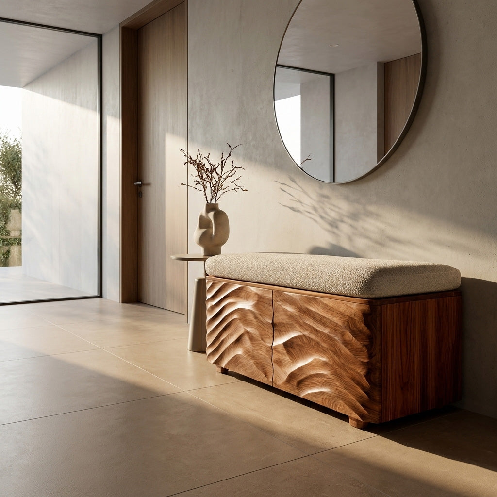 Minimal Wooden Storage Bench For Bedroom Foot Area