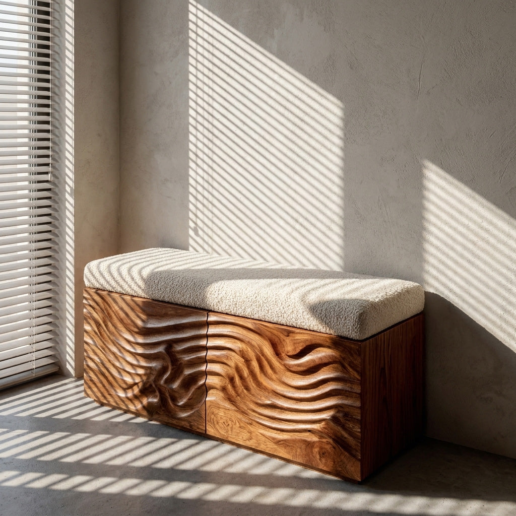 Elegant Wooden Hidden Storage Bench For Bedroom Interior