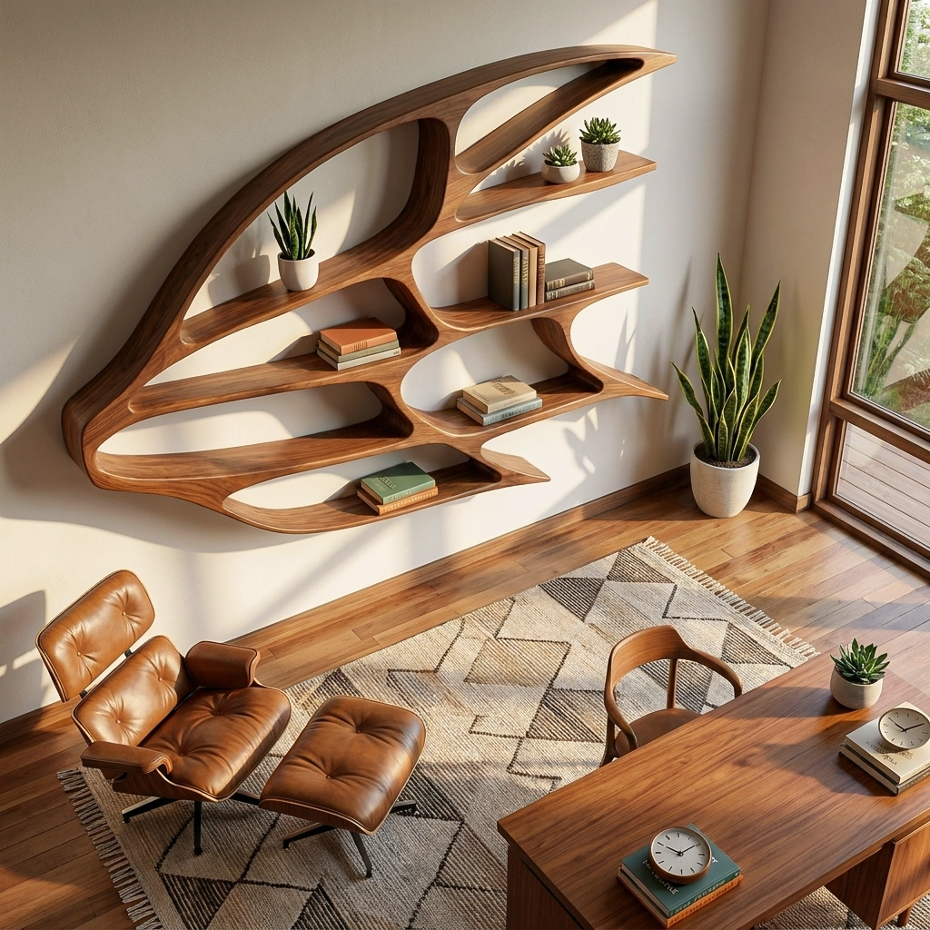 Organic Wooden Wall Mounted Bookshelf For Home Living