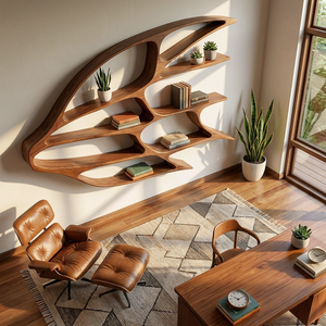 Organic Wooden Wall Mounted Bookshelf For Home Living