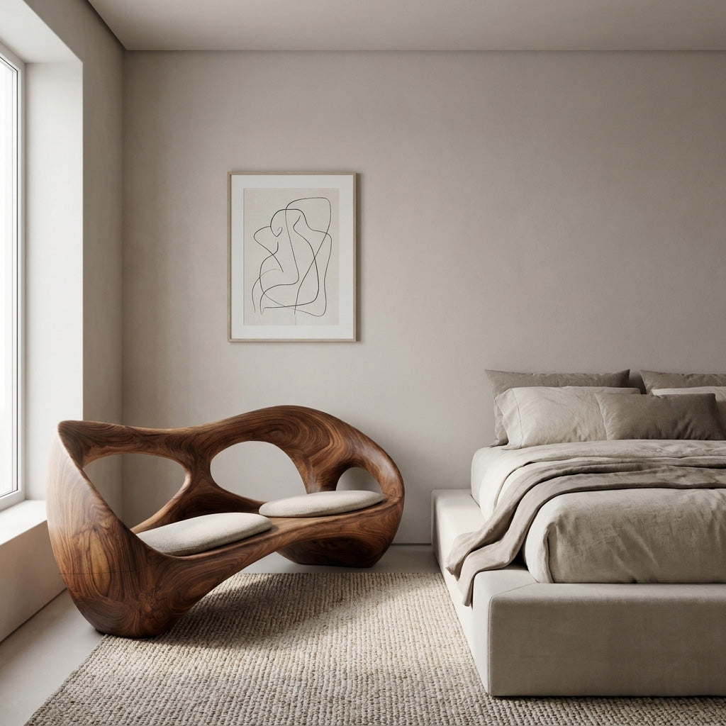 Organic Wooden Bench With Rounded Edges For Living Room