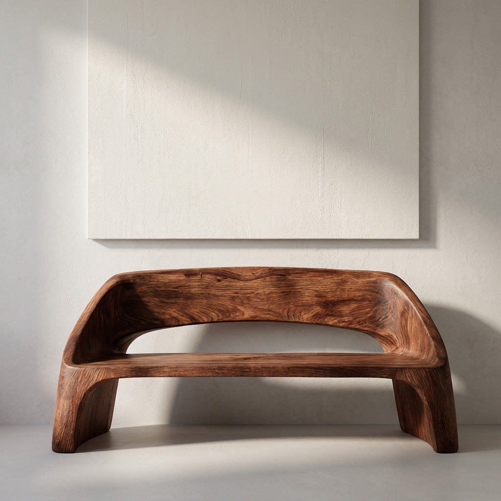 Minimalist Wooden Bench With Backrest For Living Room