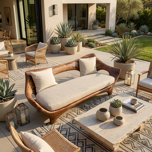 Modern Wooden Sofa With Sculptural Shape For Home Living