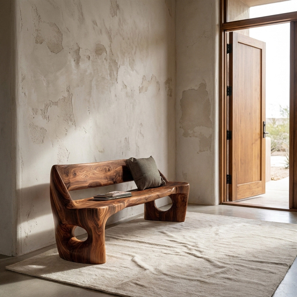 Modern Natural Wood Statement Seating Bench For Living Room