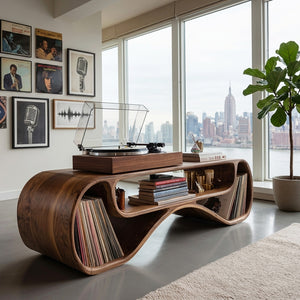 Modern Record Player Cabinet With Sculptural Form For Living Room