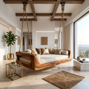 Sculptural Organic Wood Hanging Daybed Swing Penthouse Balcony