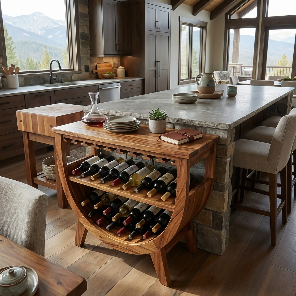 Wooden Wine Cabinet With Built In Glass Rack For Kitchen