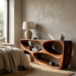 Organic Natural Wood Console Table For Behind Sofa Area