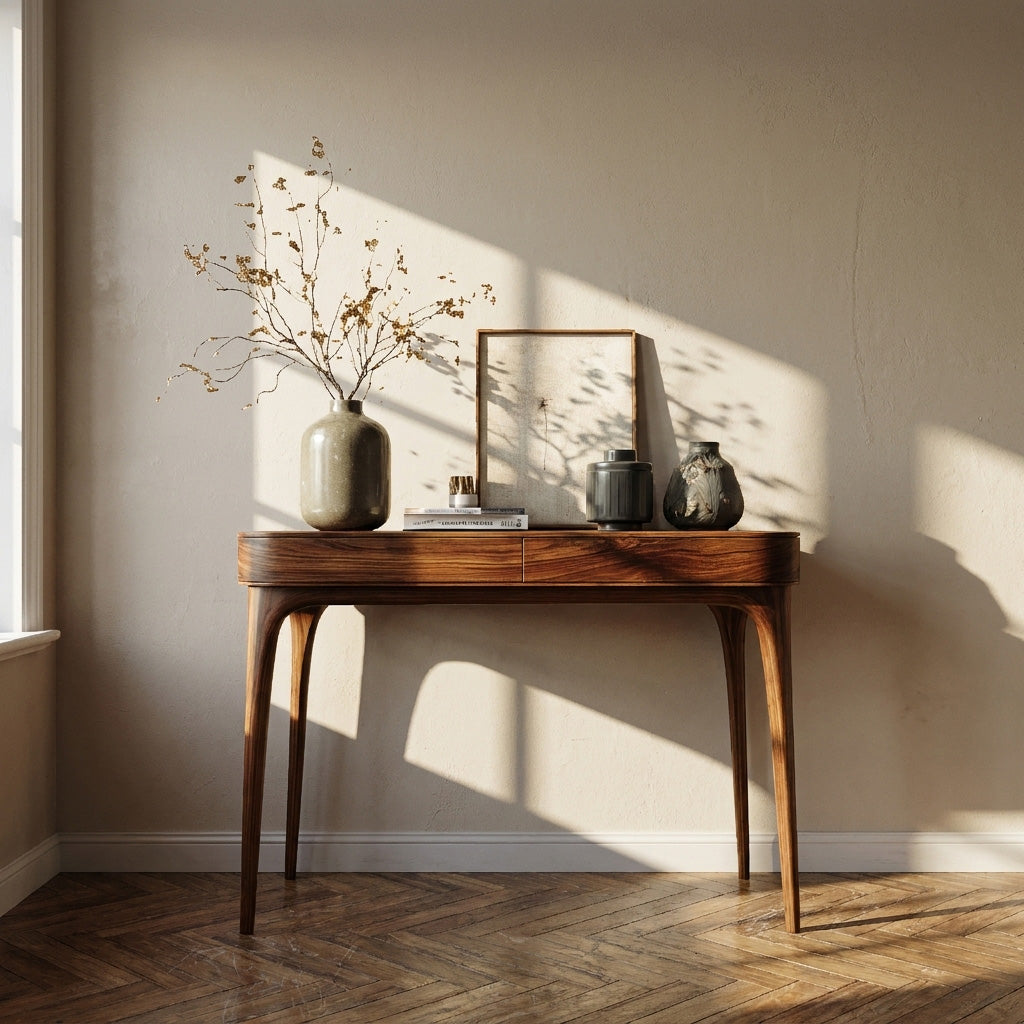 Minimalist Sculptural Wood Console Table For Modern Entryway