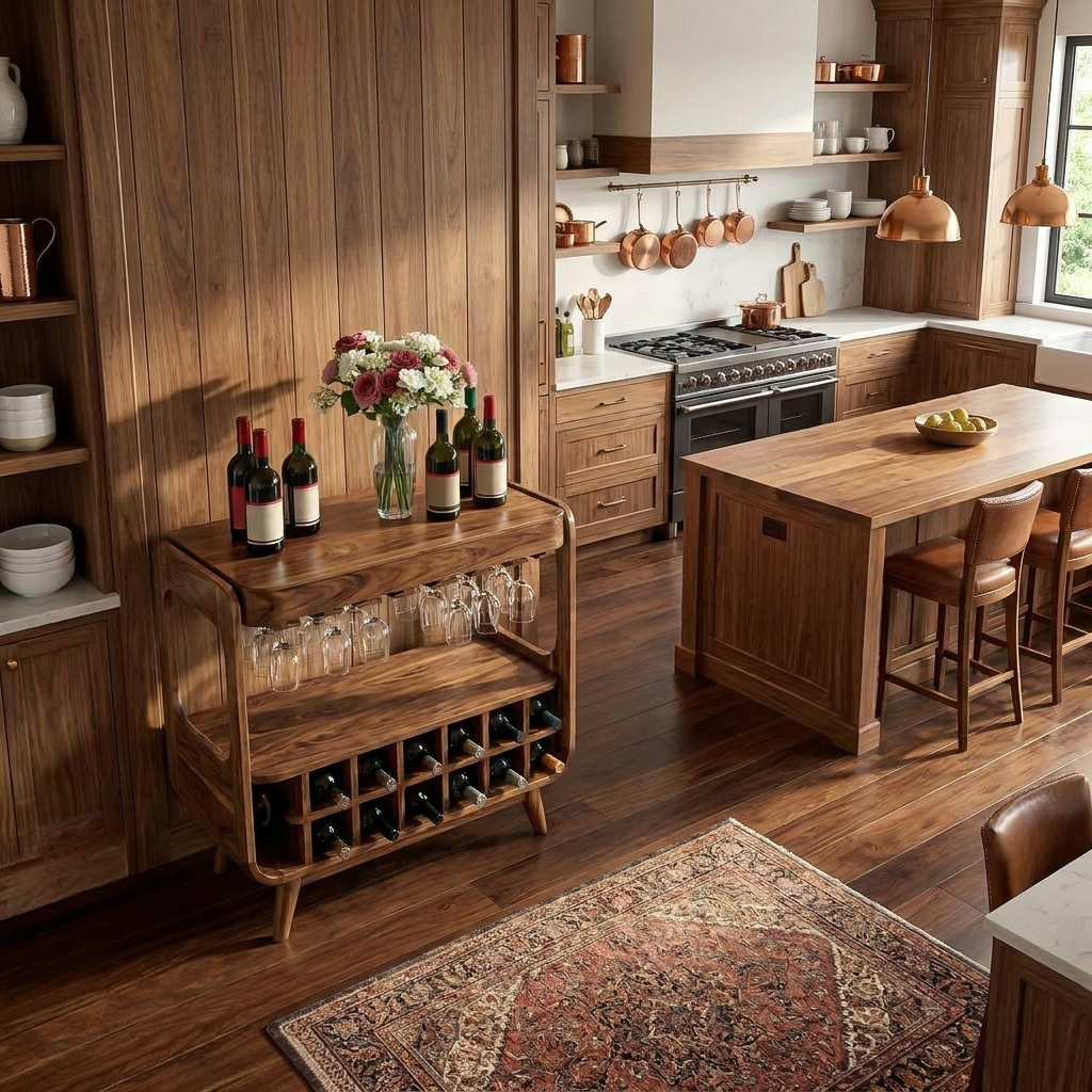 Handcrafted Wooden Wine Cabinet With Storage For Dining Room