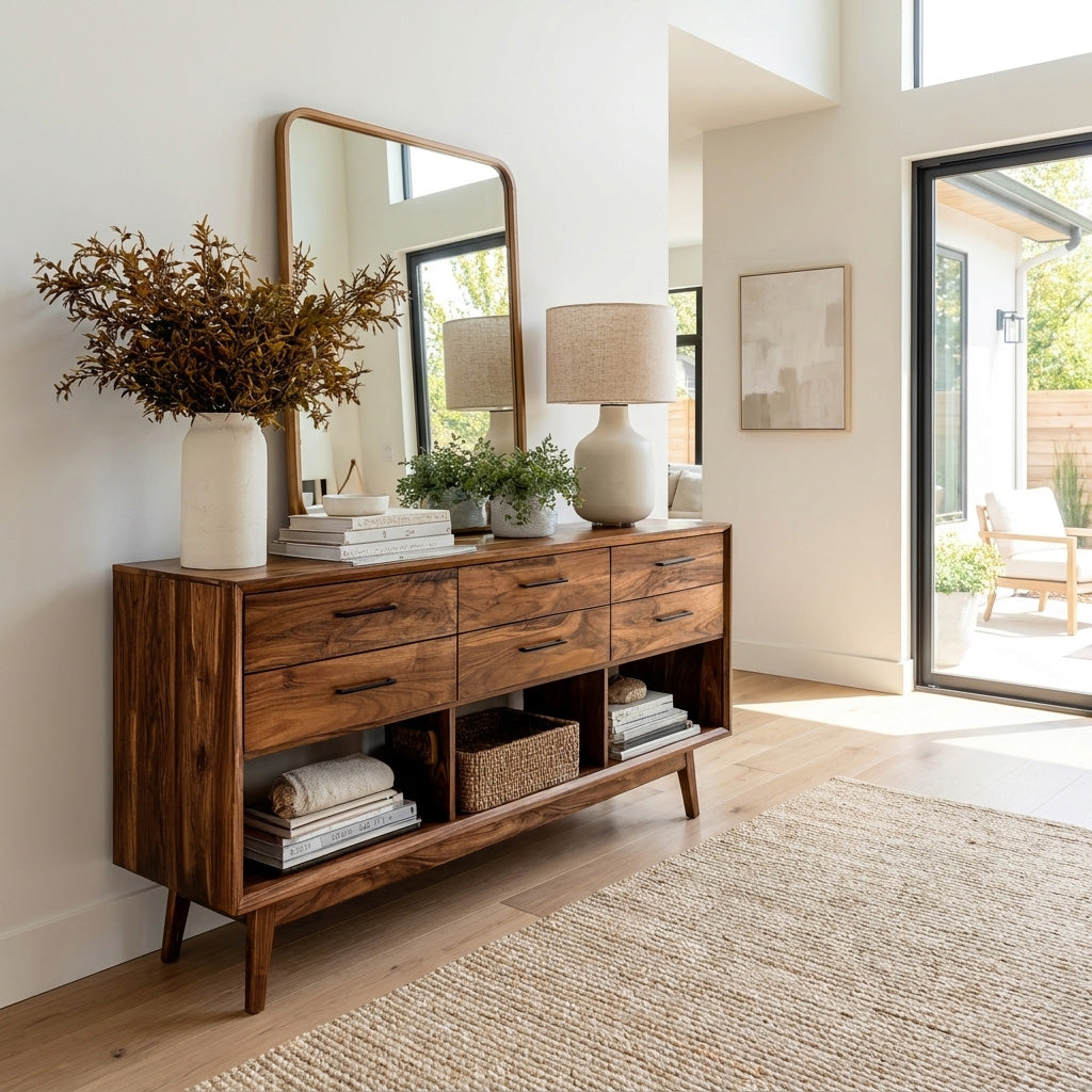 Modern Wooden Console Table With Open Shelf For Entryway