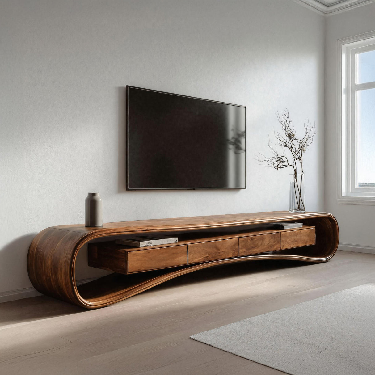 Modern Luxury Curved Media Console For Living Room