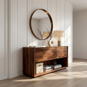Minimal Wood Console Table With Multi Drawer For Entry Space