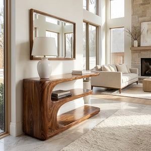 Minimalist Wooden Console Table With 3 Tiers For Entryway Storage