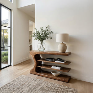 Artistic Natural Wood Console Table For Minimal Entry Interior