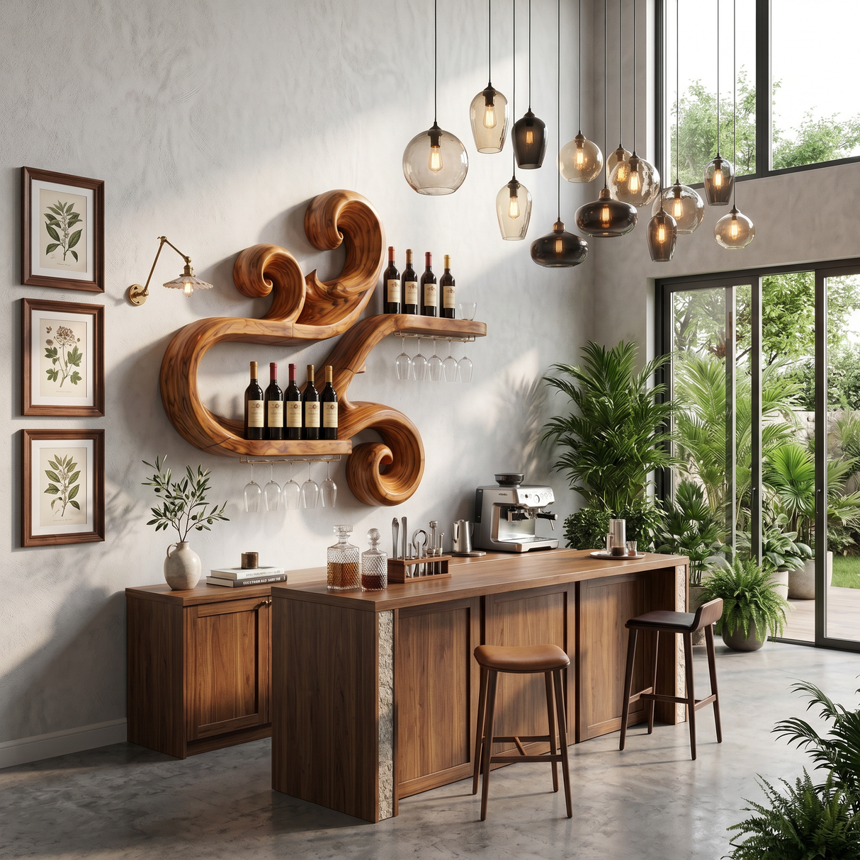Handcrafted Scandinavian Wine Display Rack For Living Room