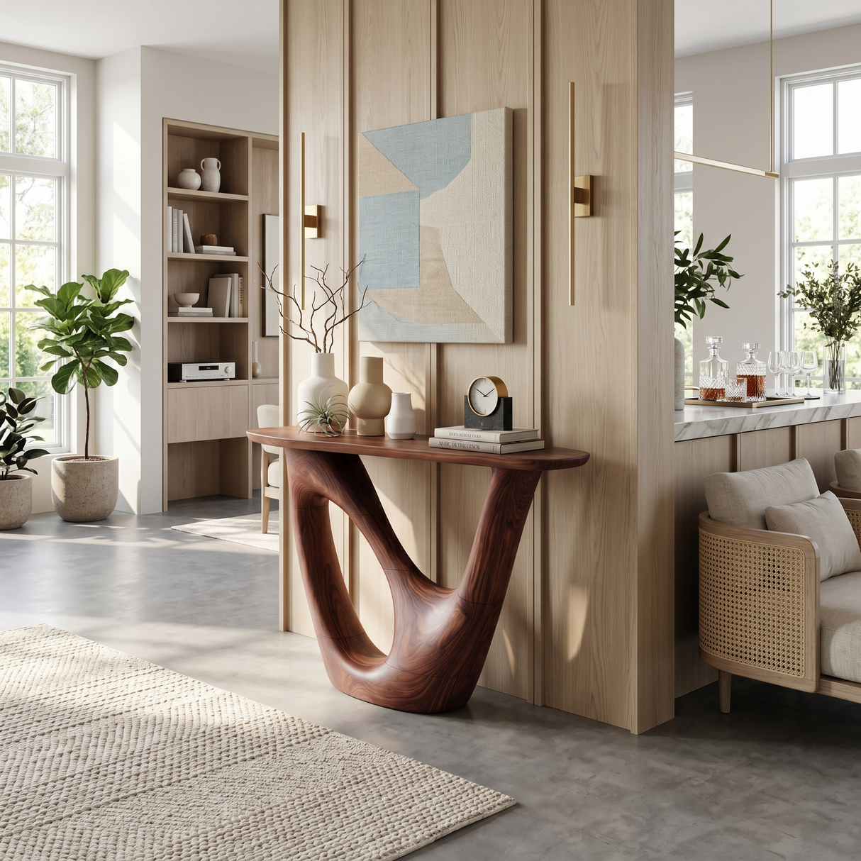 Mid Century Live Edge Console Table Sculptural Solid Wood For Living Room