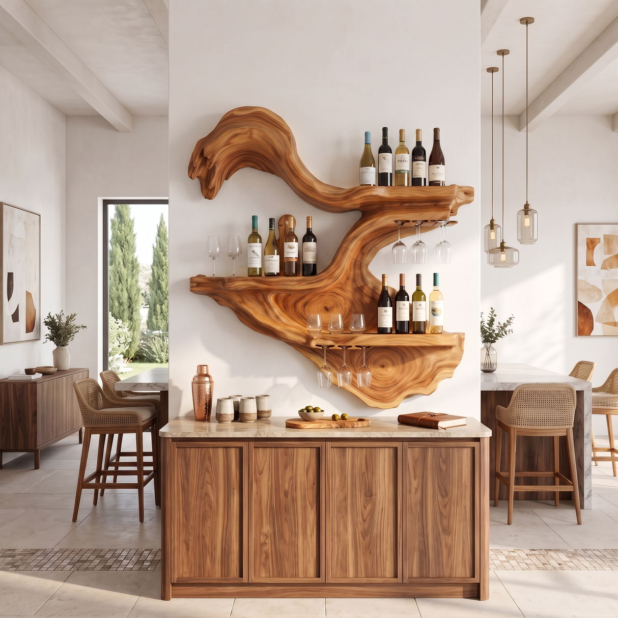 Farmhouse Wall Mounted Wine Rack For Kitchen