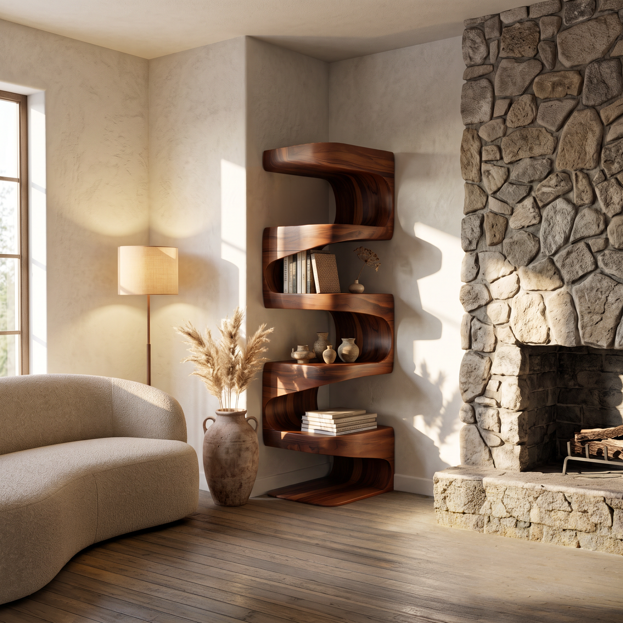 Modern Corner Wave Bookshelf For Living Room Or Contemporary Interior