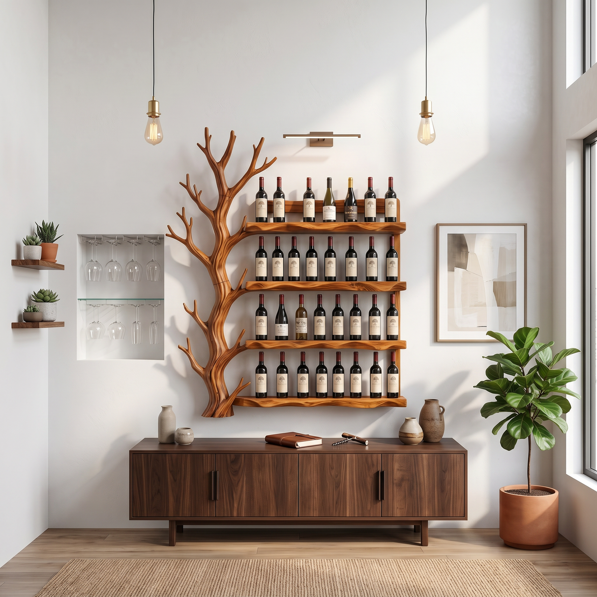 Handcrafted Japandi Wine Glass Holder For Kitchen Wall