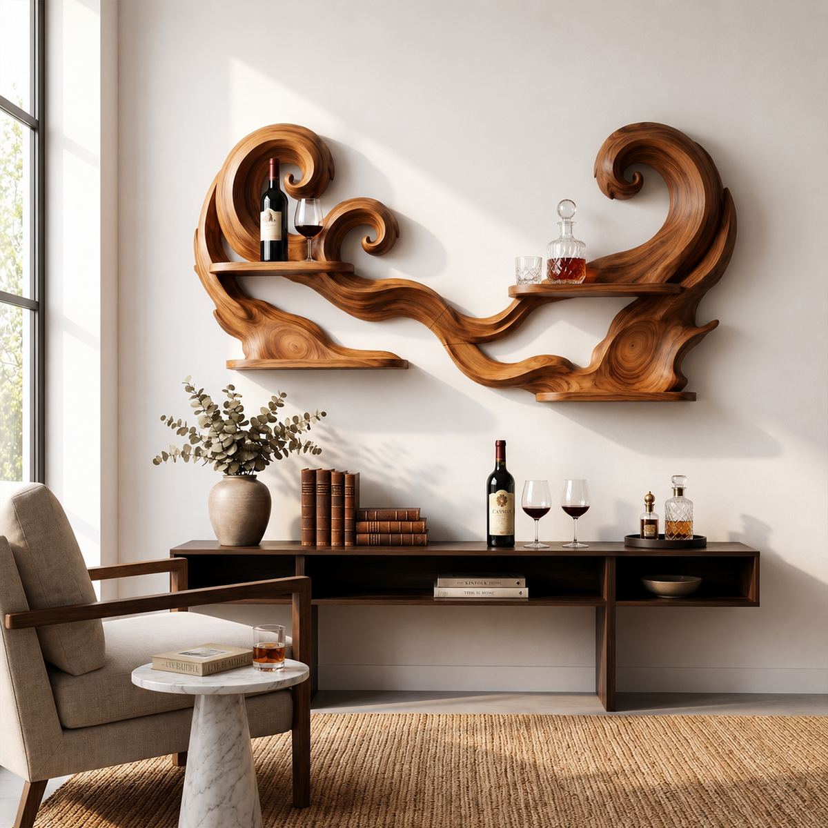 Scandinavian Wall Wine Rack For Dining Area