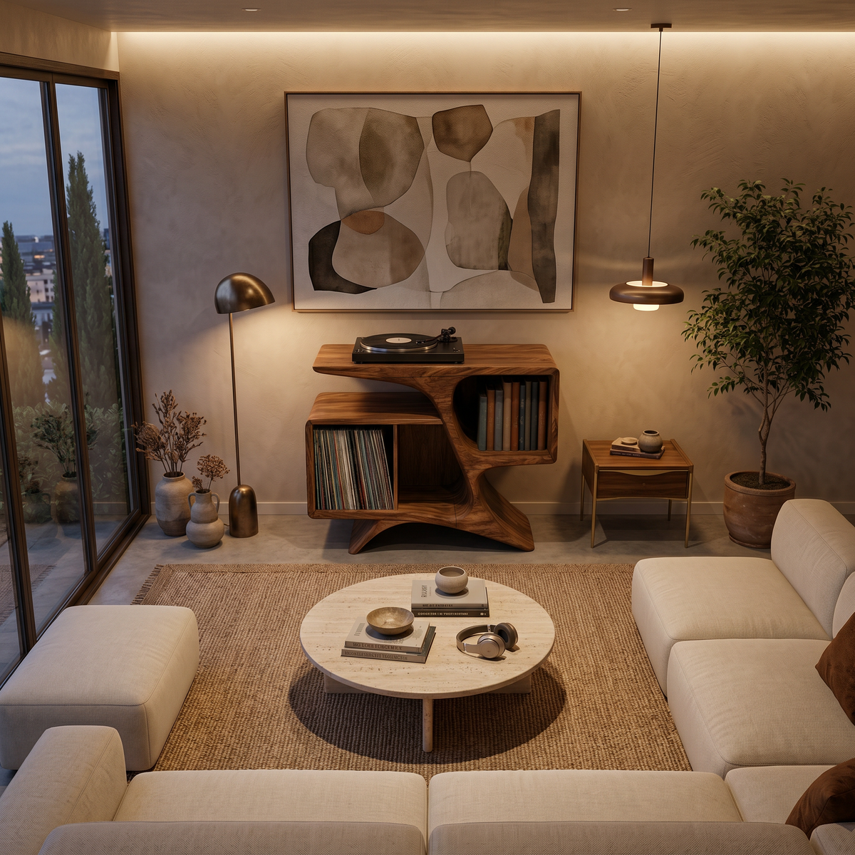 Rustic Sculptural Wooden Record Cabinet For Living Room Furniture